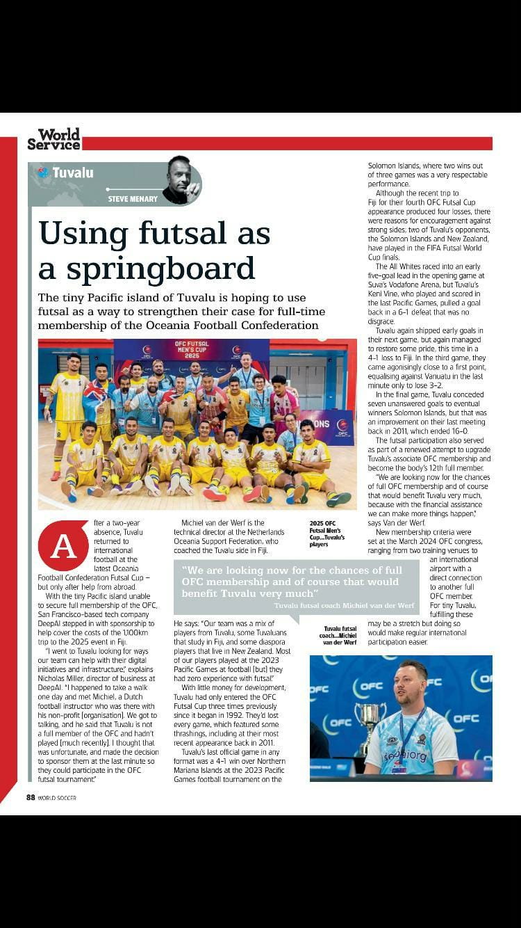 Magazine article about Tuvalu futsal as a springboard.
